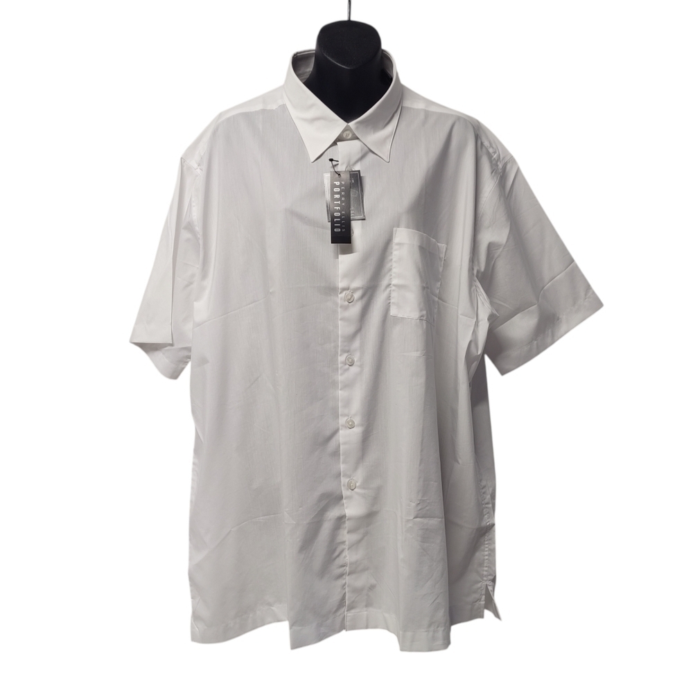 Perry Ellis Portfolio Men's White Stretch Short Sleeve Shirt Sz 18 NWT
